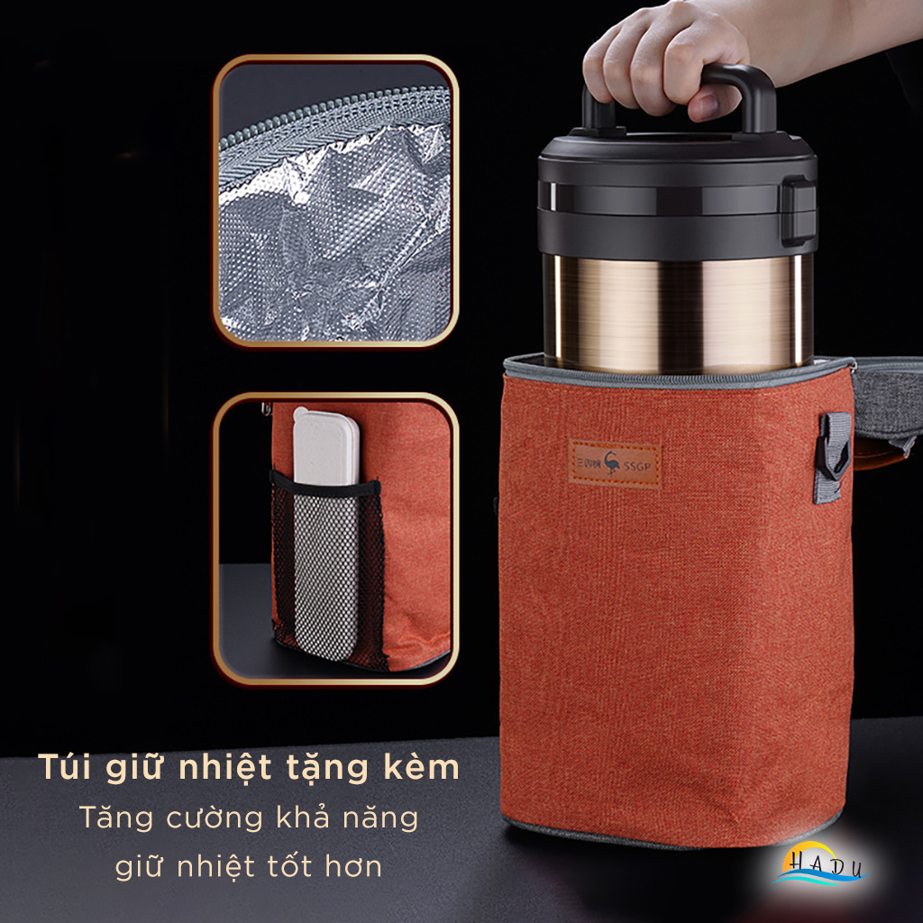 Hộp Đựng Cơm Giữ Nhiệt Inox 304 Văn Phòng 2 Tầng 1600ml 2000ml Cao Cấp Đạt Chất Lượng Đức SSGP