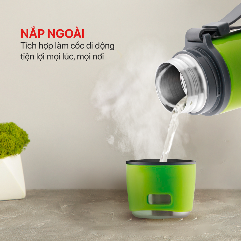 Phích Giữ Nhiệt 3 lớp Inox 304, Tráng bạc Elmich EL-8007 (Dung tích 480ml / Giữ Nóng 8h - Giữ Lạnh 12h / Có Quai Xách Tiện Lợi) - Hàng Chính Hãng