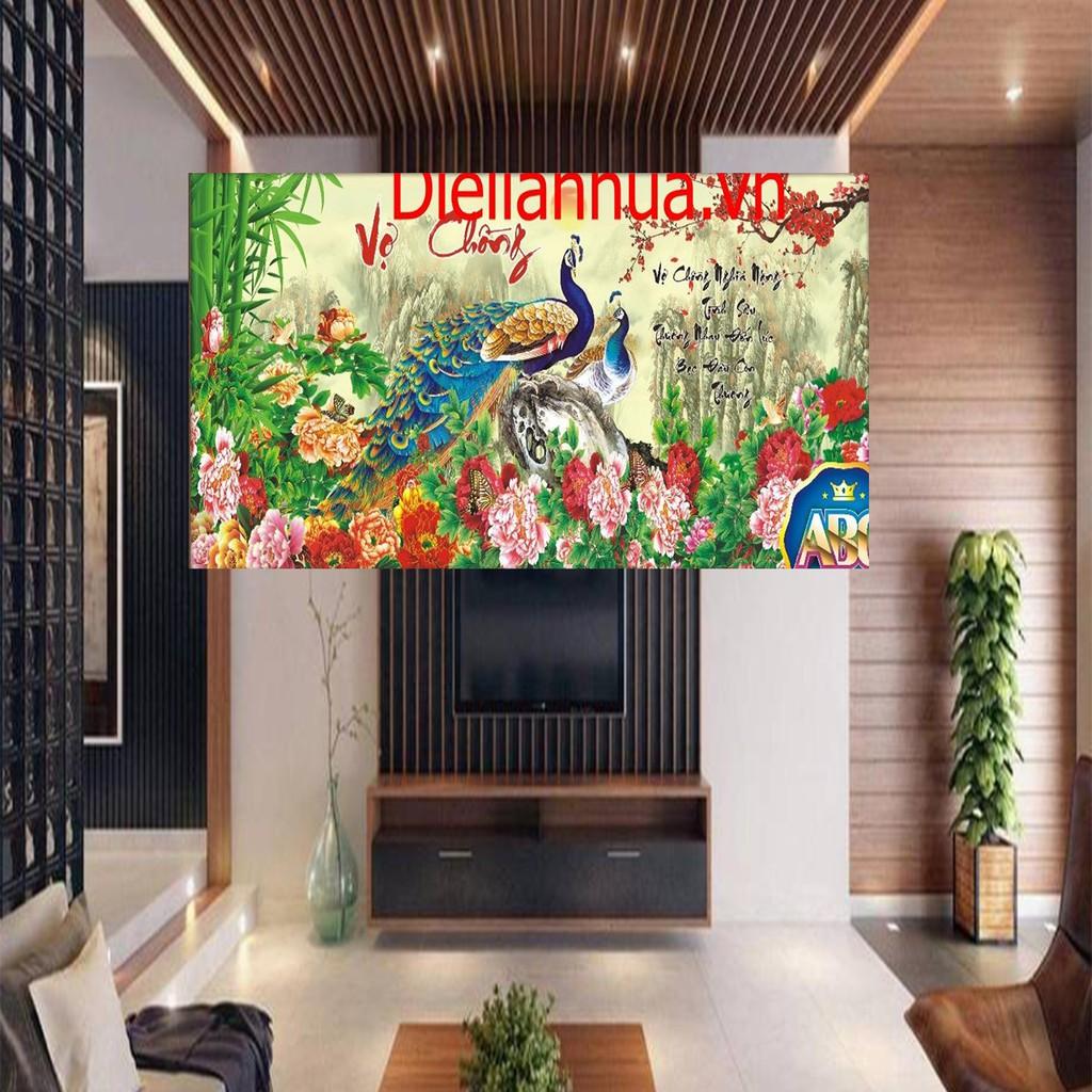 Tranh đá vợ chồng công hoa mẫu đơn DF877 - kích thước: 120 * 60cm.