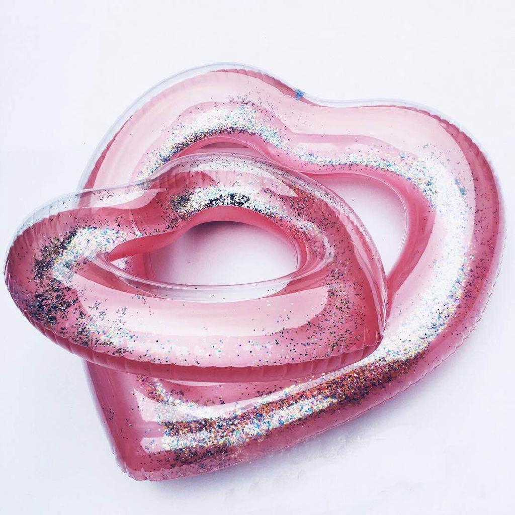 Vàng hồng Sequins Trái tim Vòng bơi Vòng bơi Phao hơi Phao yêu thương Trái tim Người lớn Trẻ em Vòng bơi Bãi biển mùa hè