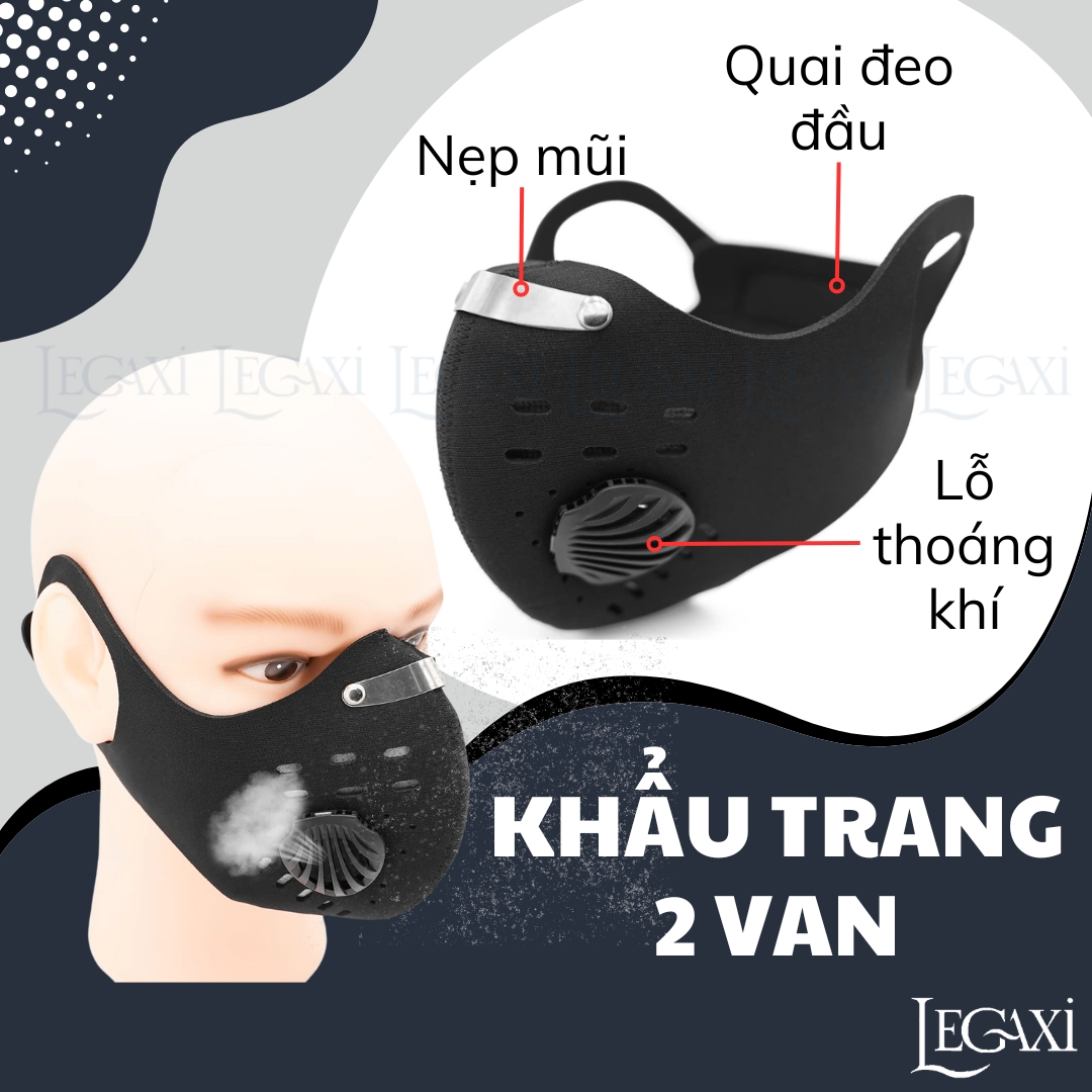 Khẩu Trang Thể Thao 2 Van Lớp Lọc Than Hoạt Tính Đa Năng Ngăn Bụi Đi Phượt Nam Nữ Unisex Legaxi