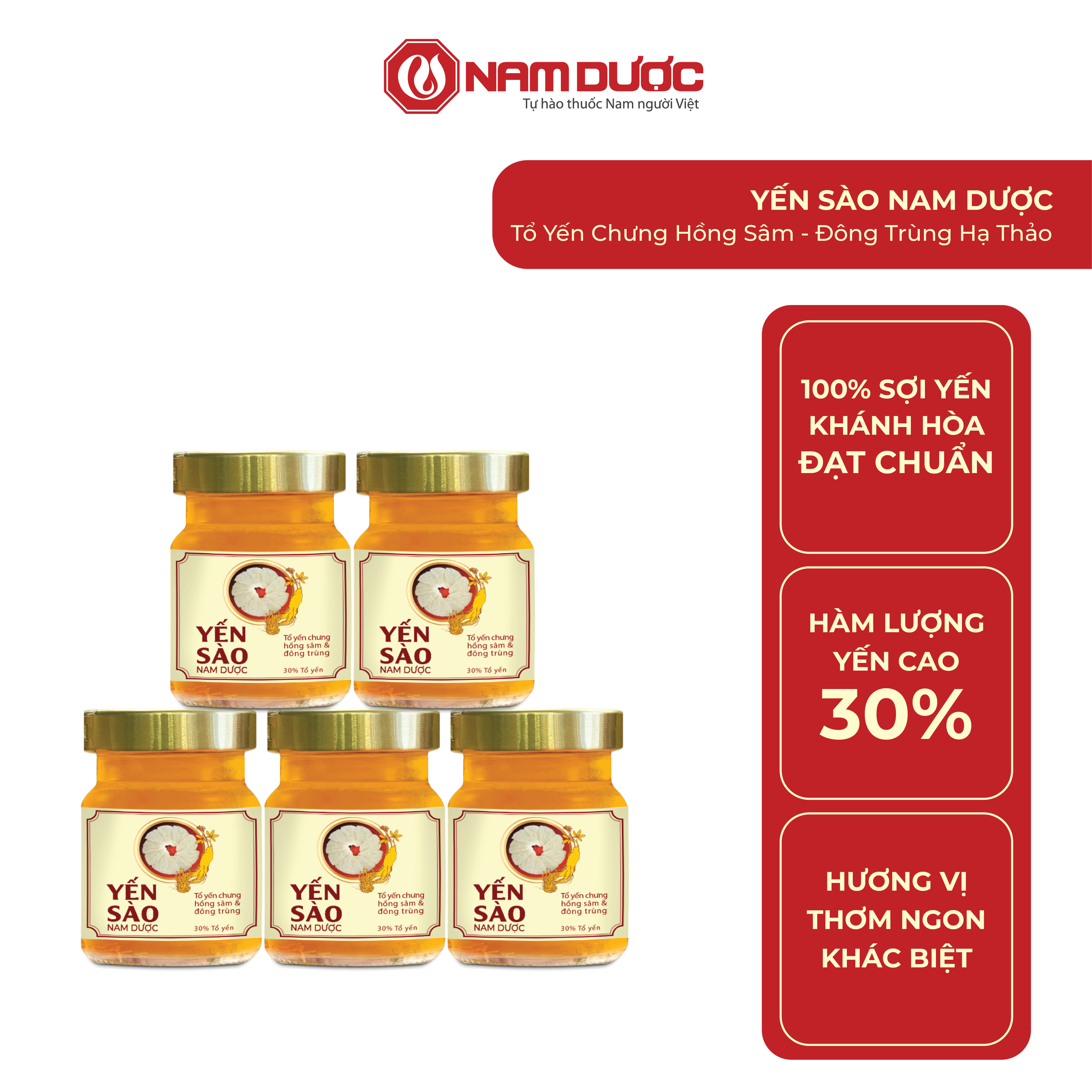 Yến sào Nam Dược lọ 70ml tổ yến chưng hồng sâm đông trùng hạ thảo bồi bổ, tăng sức đề kháng