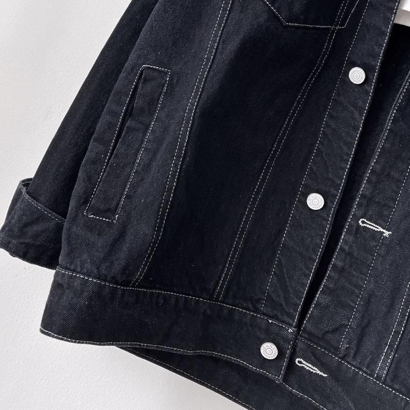 Áo Khoác jeans viền chỉ màu đen form rộng unisex nam nữ ( Sẵn)