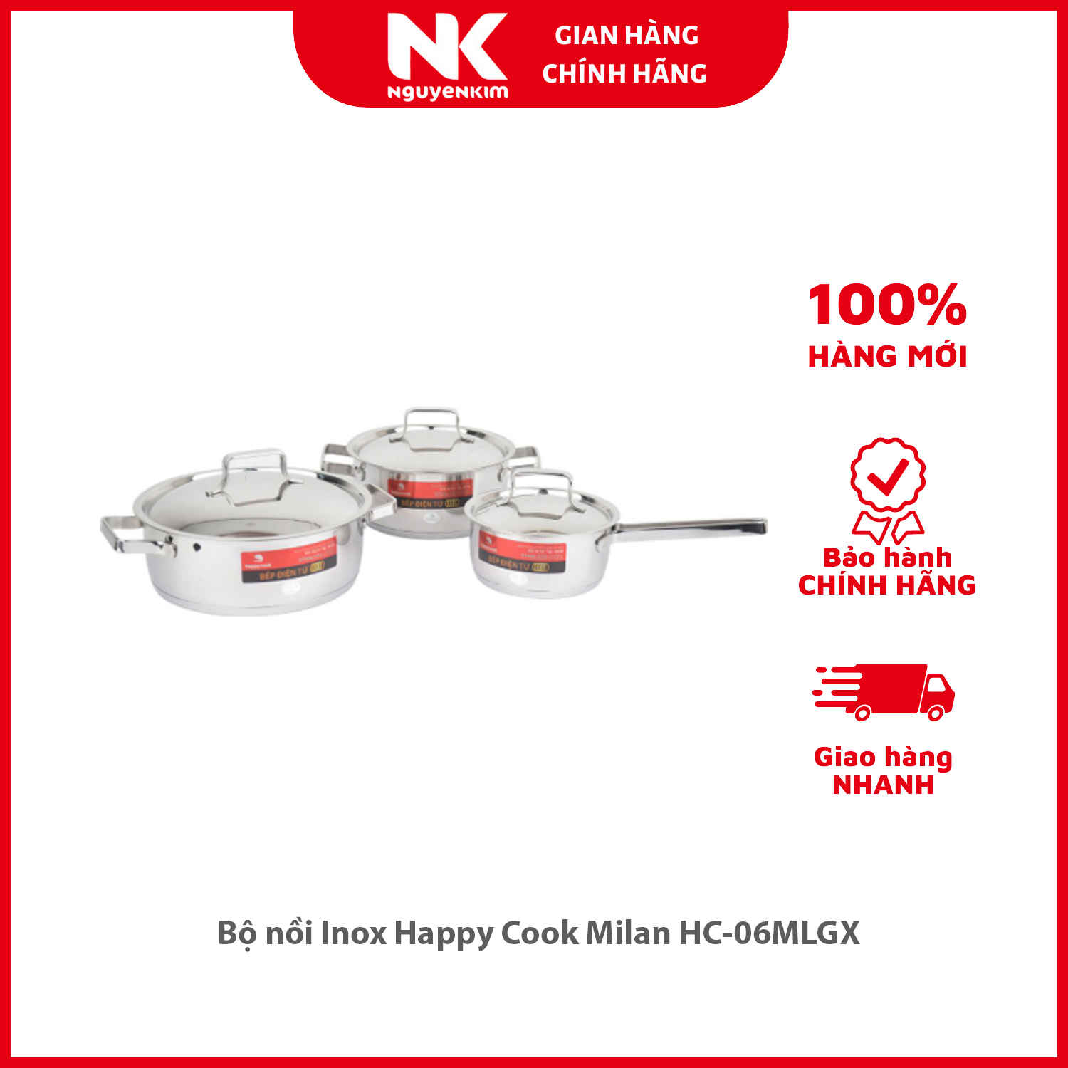 Bộ nồi Inox Happy Cook Milan HC-06MLGX - Hàng chính hãng