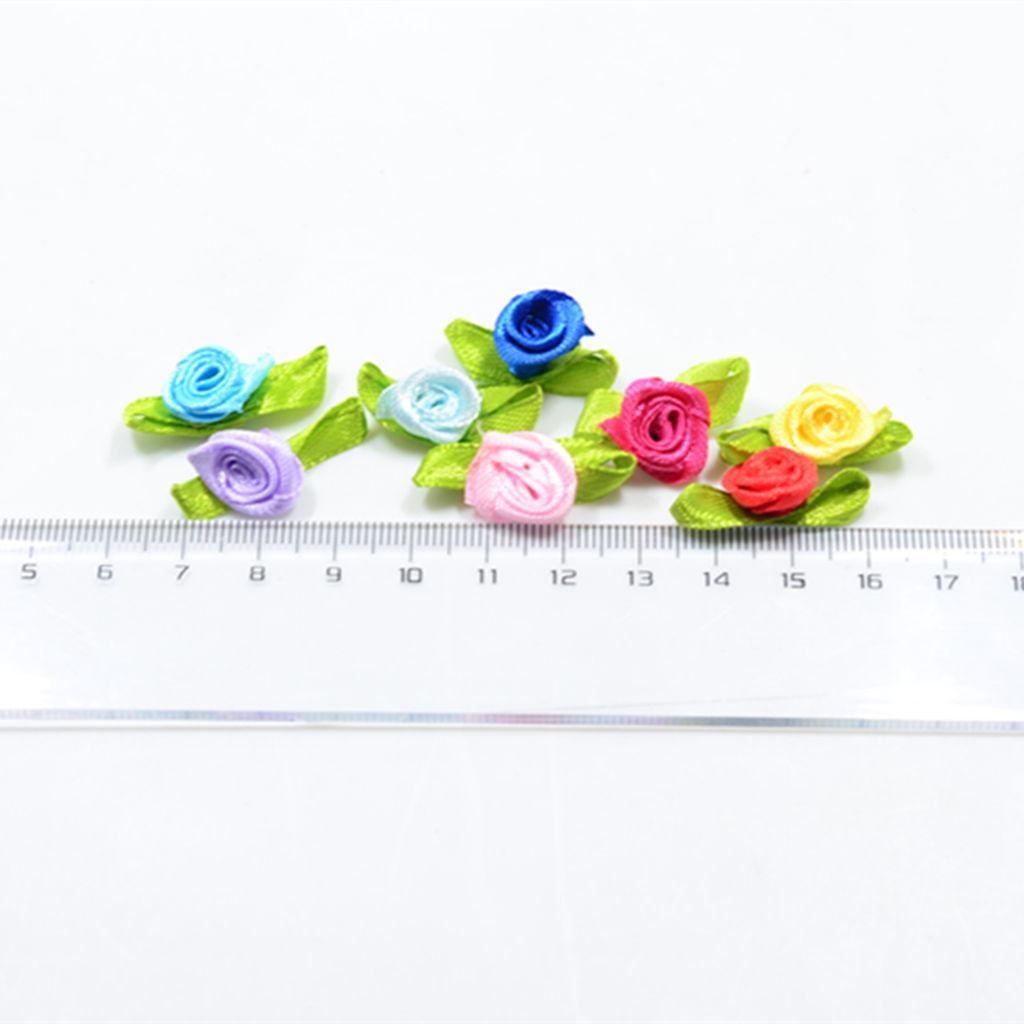 4-6pack 100 Pieces Mini Satin Ribbon Flowers Rose Leaf Decoration Craft DIY