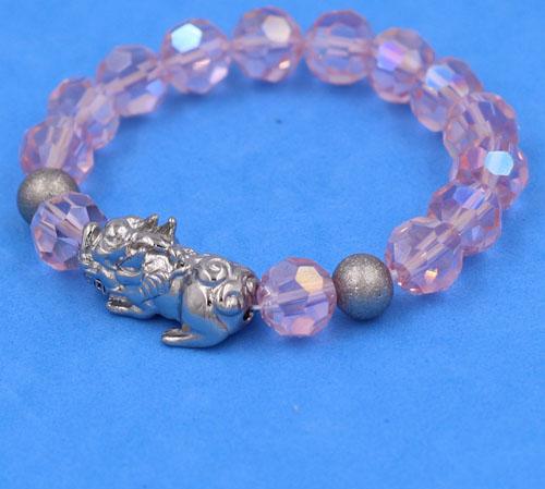 Chuỗi tay pha lê cắt giác Hồng Phấn 10 ly Mix Tỳ Hưu Inox 2 Bi VFLGHPTHEHB10 - Chuỗi tay thời trang phong thủy