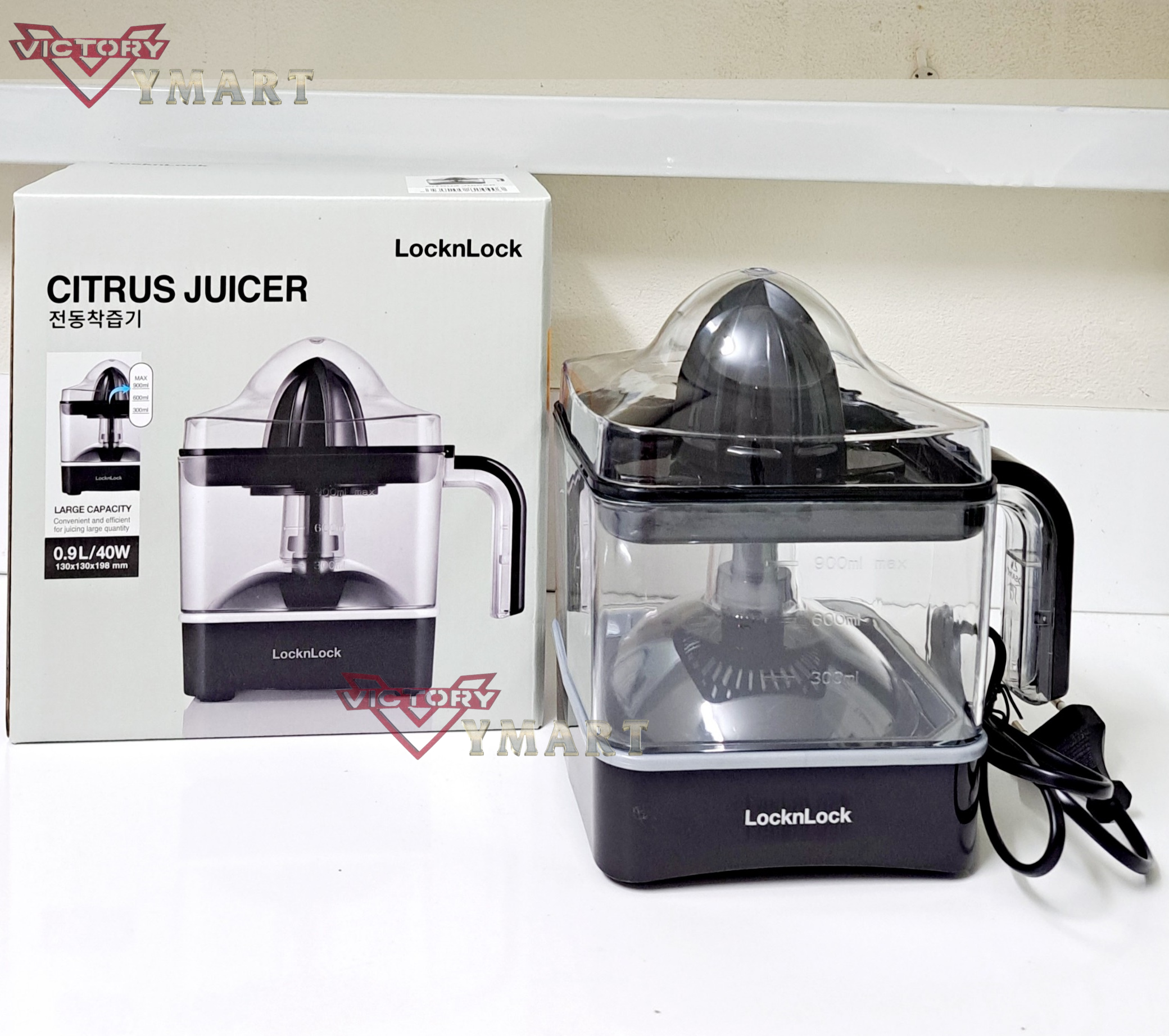Máy Vắt Cam Thế Hệ Mới Locknlock Citrus Juicer EJJ246BLK 0.9L - Hàng Chính Hãng