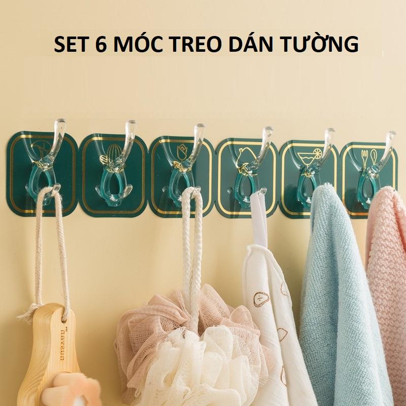 Set 6 Móc Treo Đồ Gắn Tường Tự Dính Không Cần Khoan Dễ Lắp Đặt