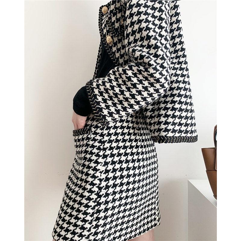 LEN DẠ TWEED | Set Len Giả Dạ Tweed Nữ Tiểu Thư Họa Tiết Trám Ô Dày Dặn Gồm Áo Khoác Và Chân Váy Ulzzang