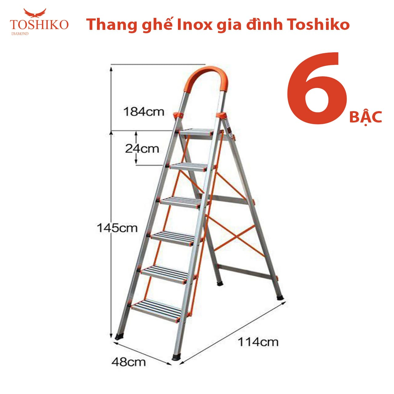 Thang Nhôm Ghế Tay Vịn 3,4,5,6,7 bậc chính hãng Toshiko Nhật Bản Bảo Hành 3 Năm