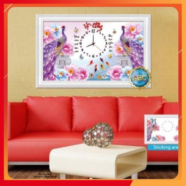 Hot Sale Tranh đính đá đồng hồ vợ chồng chim công tuyệt đẹp hàng sẵn