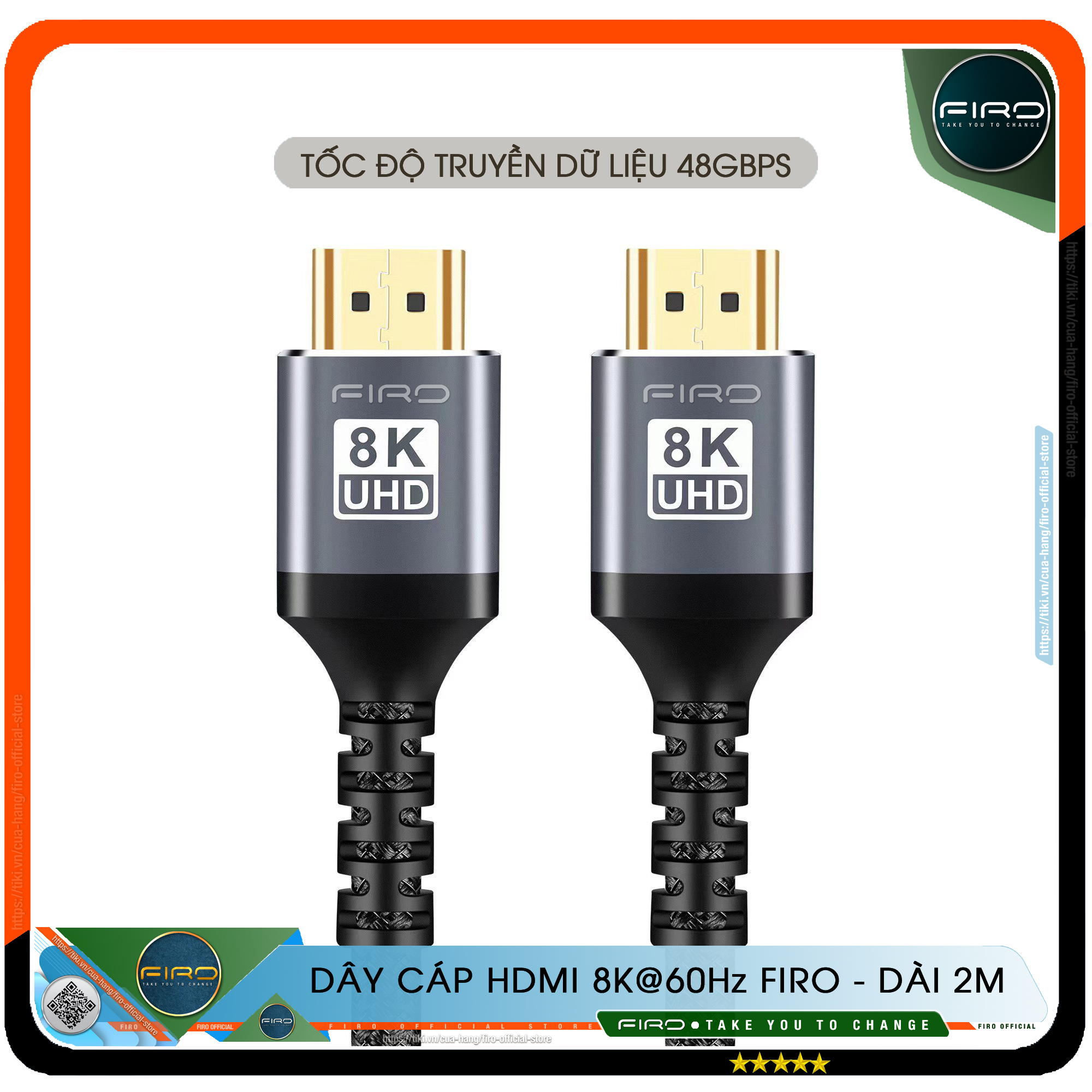 Dây HDMI FIRO ATMOS - Cáp HDMI 2.1 8K/60Hz/48Gbps - Dài 2M Lõi Dù Dùng Cho Tivi/ Máy Tính/ Playstation - Hàng Chính Hãng