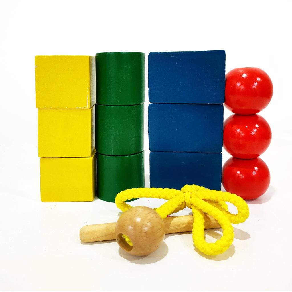 Đồ chơi trí tuệ xâu hạt bằng gỗ tạo hình khối cho bé