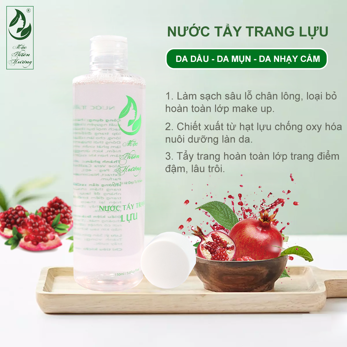 Nước Tẩy Trang Lựu 150ml Mộc Thiên Hương Giúp Làm Sạch Sâu Da Mặt