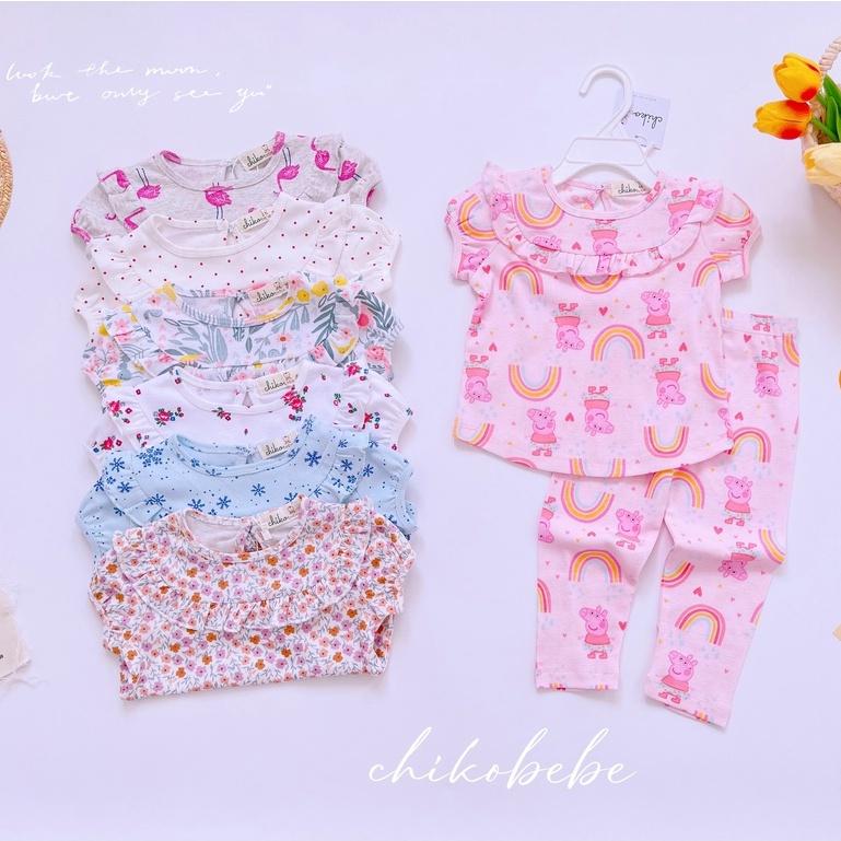 Bộ Tay Ngắn Quần Dài Viền Bèo Trước Sau Bozip Siêu Mềm Mịn Mát Cho Bé Gái - HÀNG LOẠI 1