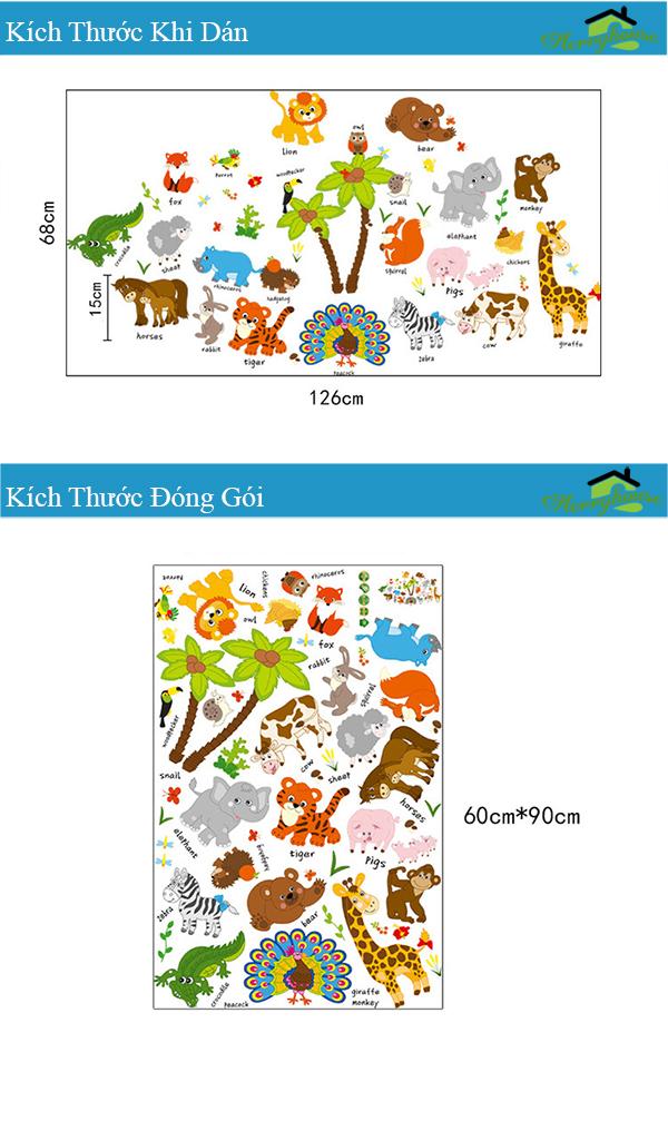 DECAL DÁN TƯỜNG VƯỜN THÚ TIẾNG ANH VÀ ĐOÀN TÀU THÚ - HP901