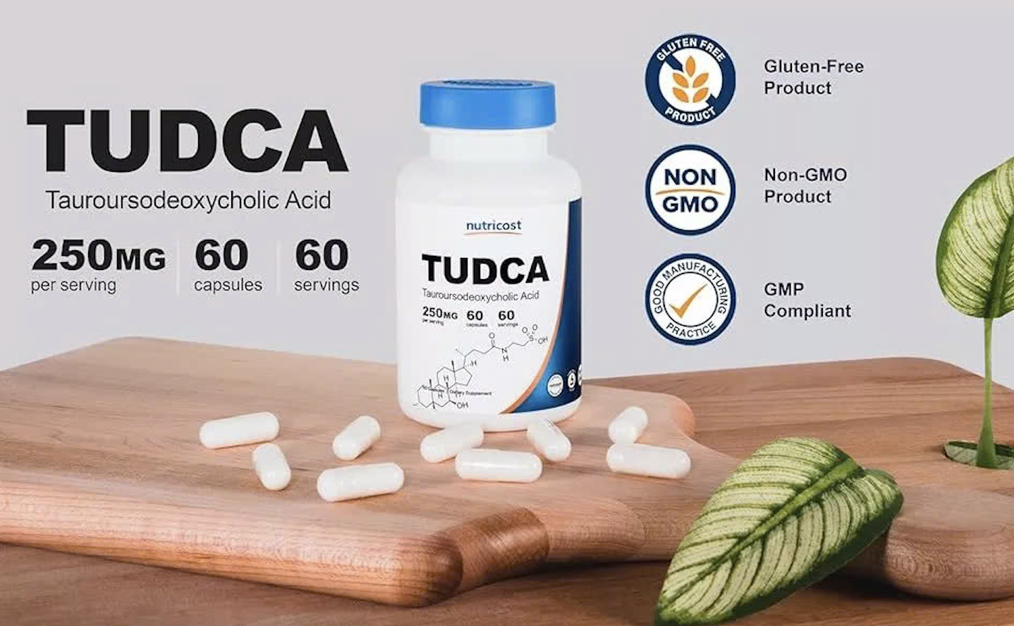 Viên Uống Hỗ Trợ Gan Nutricost Tudca 250mg (60 Viên), Hỗ Trợ Bảo Vệ Gan, Thận, Tăng Cường Miễn Dịch