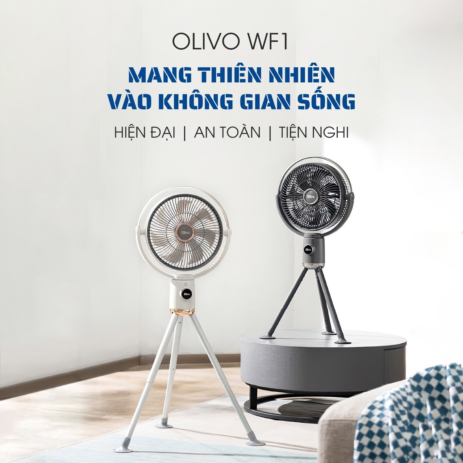 Quạt Sạc Không Dây Cao Cấp, Quạt Tuần Hoàn Không Khí OLIVO WF1 – Chạy Êm, Sạc Nhanh 2.5 Giờ, Hoạt Động Bền Bỉ 48h – Gấp Gọn (Model New) - Hàng Chính Hãng