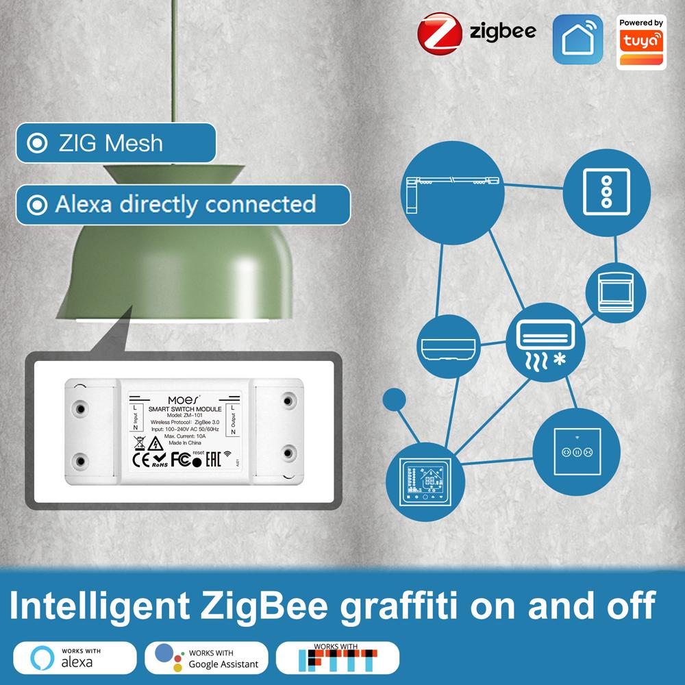 Tuya ZigBee Intelligent Light Switch Module Mini Home Automation DIY Breaker APP Control Voice Control Timing Switch Compatible with Google Assistant and Amazon Alexa