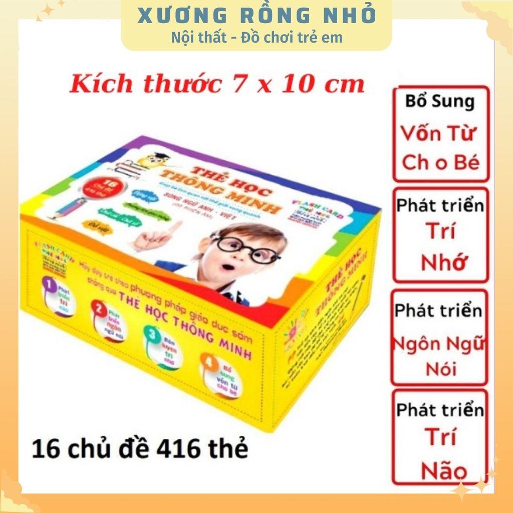 Bộ thẻ học thông minh 16 chủ đề 416 thẻ, thẻ flashcard song ngữ cho bé, thẻ hình con vật, chữ cái