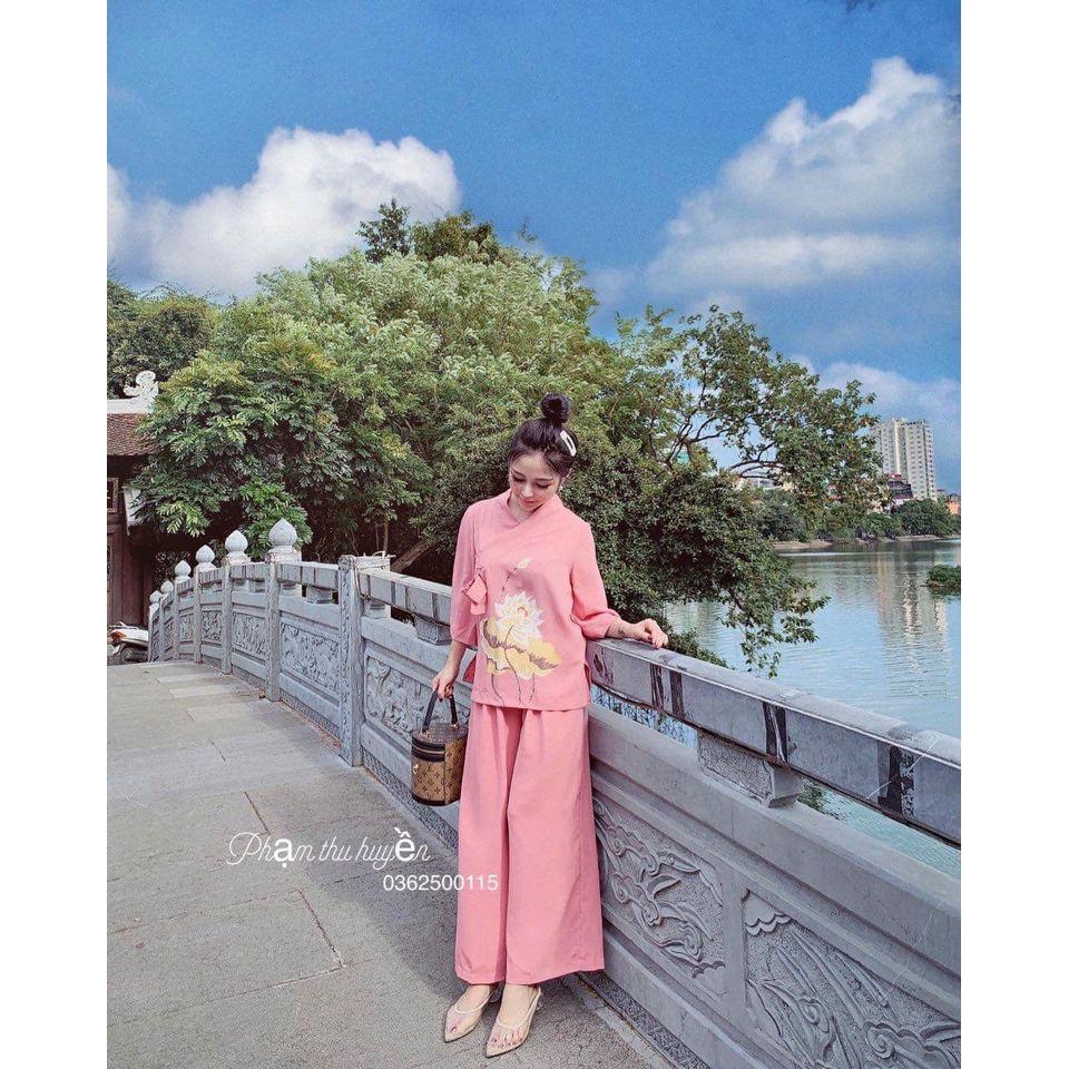 SET ĐỒ LAM ĐI CHÙA IN HOA SEN NỔI BẬT d06