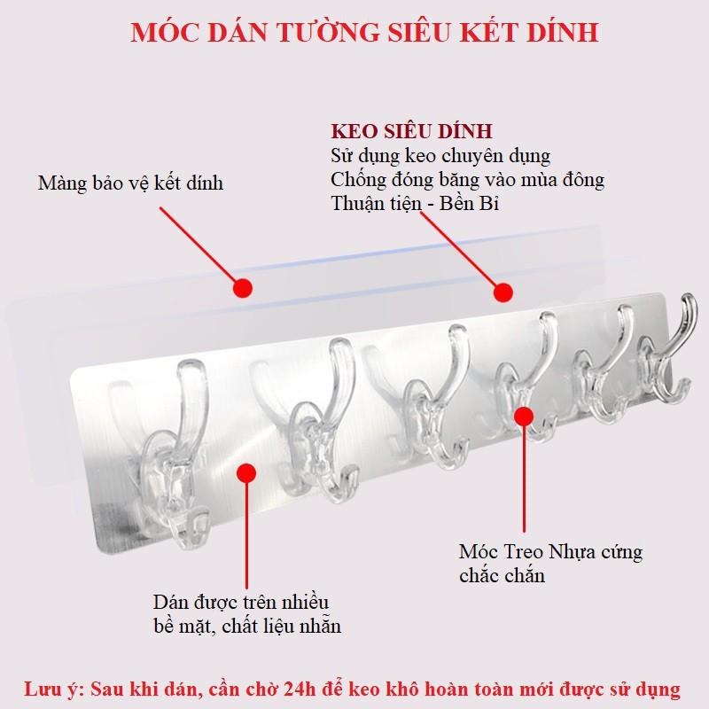 Móc Dán Tường siêu chịu lực 6 Móc Liền Mạch Trong Suốt Chịu Lực 10kg