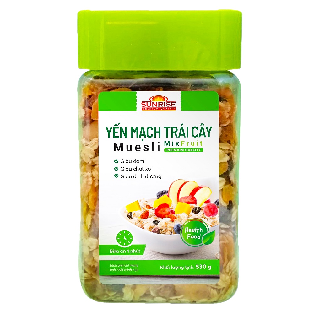 Ngũ cốc Muesli Mix Fruit Sunrise ăn kiêng giảm cân hũ 530g