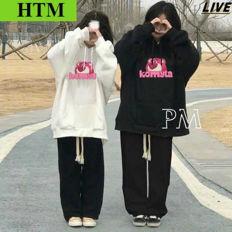 [FREESHIP] Áo Khoác Nỉ Hoodie Nam Nữ Với Chất Vải dày Dặn Áo Có In Hình Gấu Dâu Dễ Thương Với Dáng Form Rộng Cực Đẹp Hàng Hot Trend HTM FASHION - Trắng