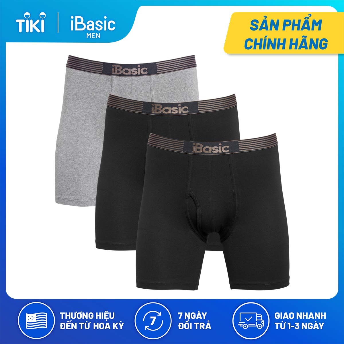 Combo 3 quần lót nam cotton đùi dài iBasic PANM083