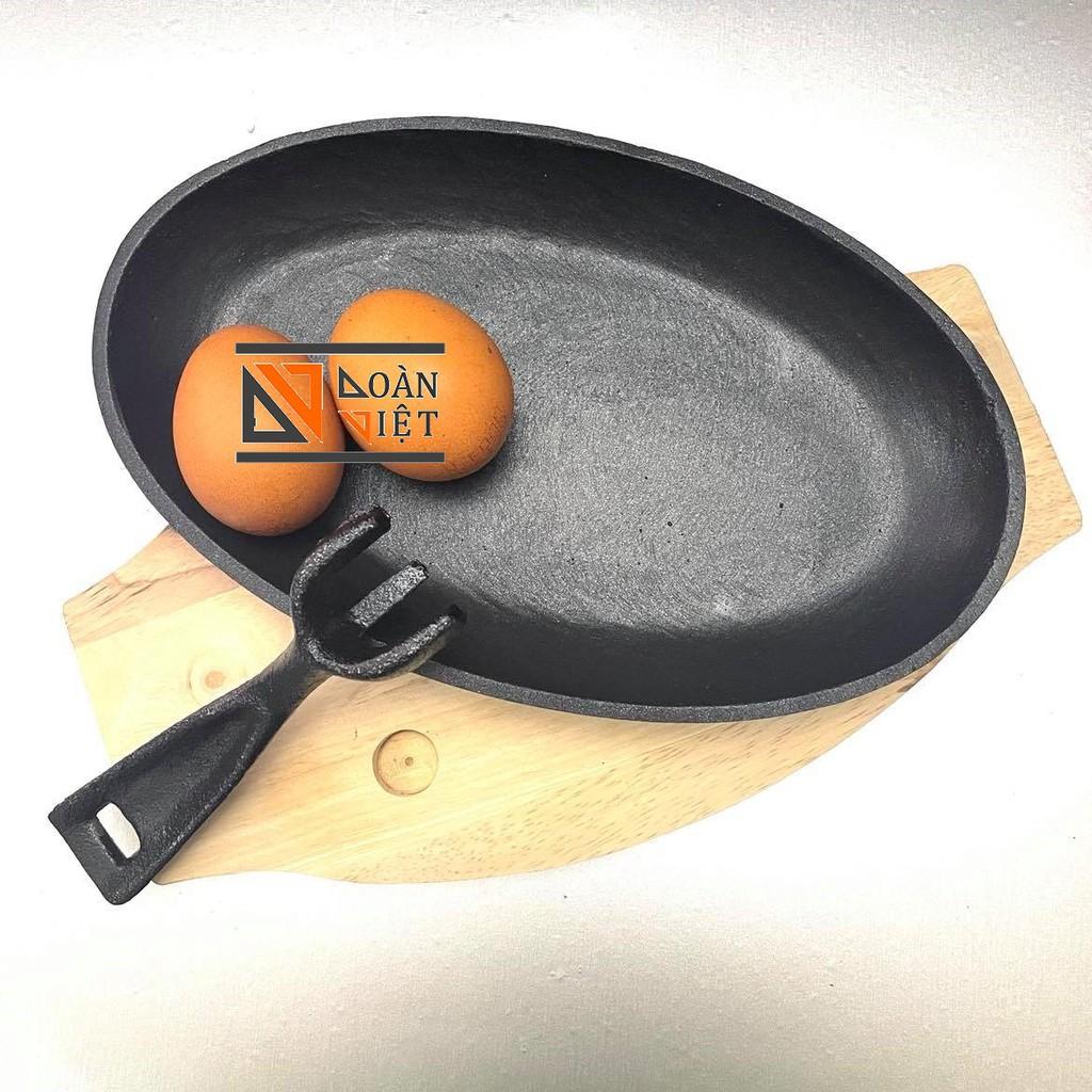 Chảo Gang BÒ NÉ - BÍT TẾT - HÌNH OVAL . Dĩa Chảo GANG CHỐNG DÍNH hình Oval