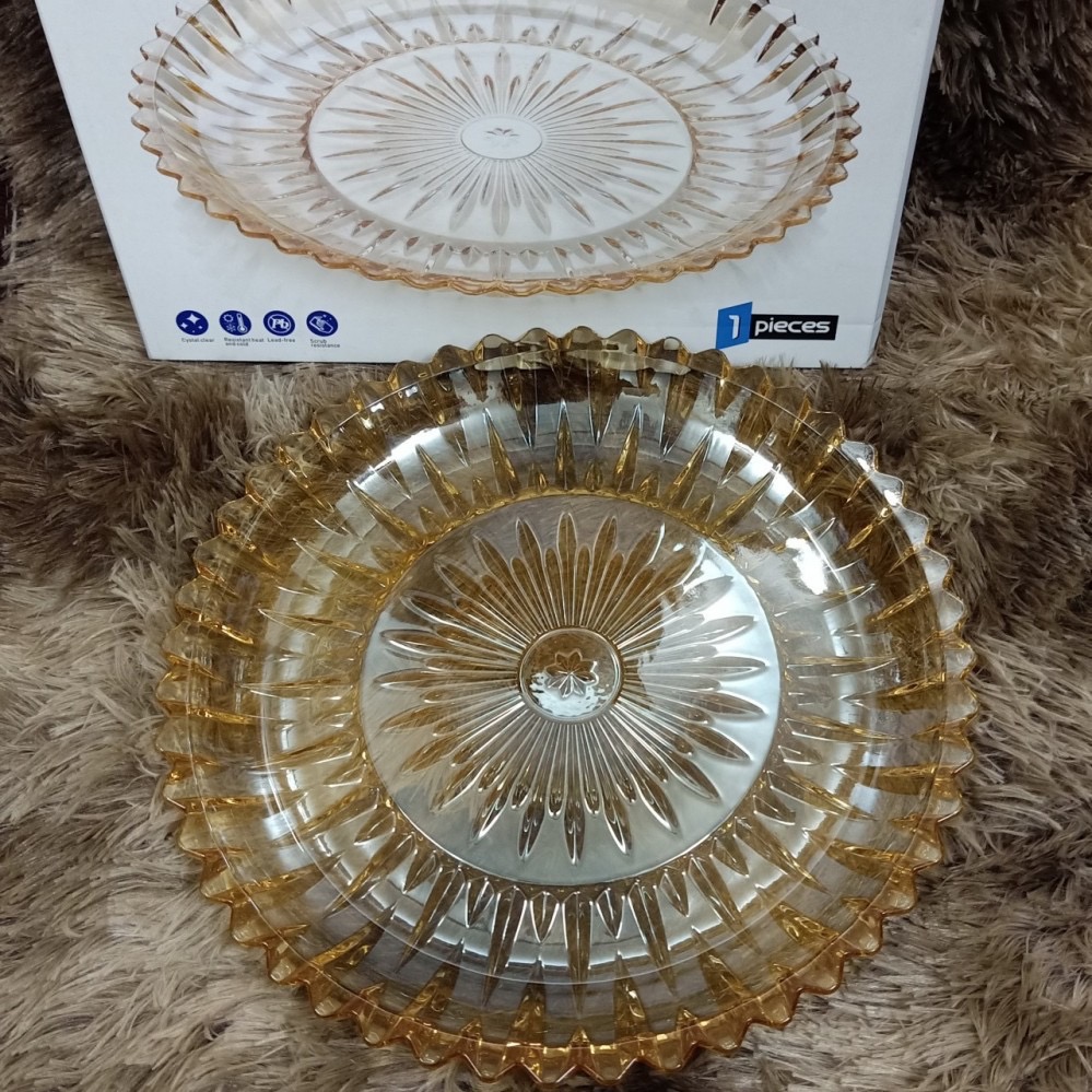 Khay thủy tinh họa tiết hoa mặt trời cao cấp 32cm