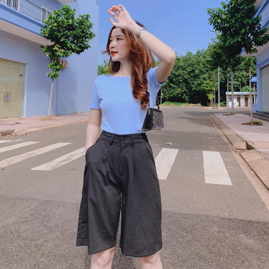 Quần Short Nữ Ống Rộng Vải Đũi Lưng Cao Retro Hàn Quốc Quần Sooc Đùi Nữ Cạp Cao Ulzzang Thời Trang (ĐŨI)