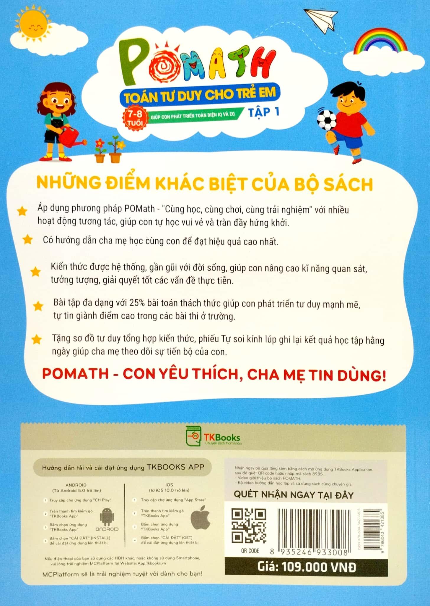 Bộ Pomath - Toán Tư Duy Cho Trẻ Em 7 - 8 Tuổi (Tập 1 + 2) (Bộ 2 Tập)