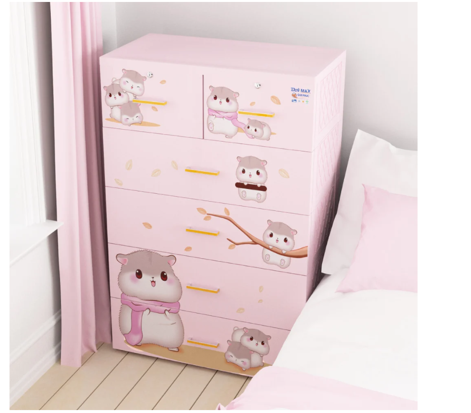 Tủ nhựa 5 tầng Qui Phúc D'eli Max màu hồng mẫu Chuột Hamster KT 900 x 490 x 1390 mm