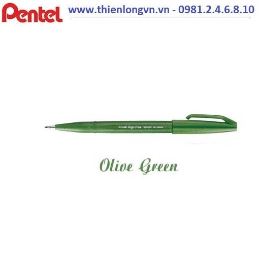 Bút lông viết thư pháp hiện đại Pentel SES15C-D2X xanh ô liu; Calligraphy Fude Touch Sign - Olive green