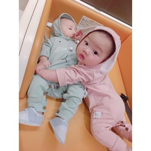 Set Body dài tay thu đông kèm mũ tai thỏ siêu đáng yêu cho bé sơ sinh 0-2 tuổi