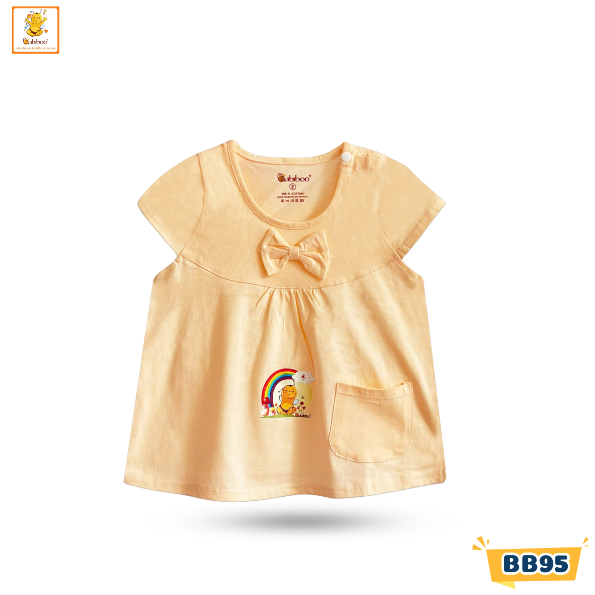 Áo sơ sinh bé gái Babiboo áo tay bèo nơ dễ thương , vải cotton dầy dặn mịn màng BB95