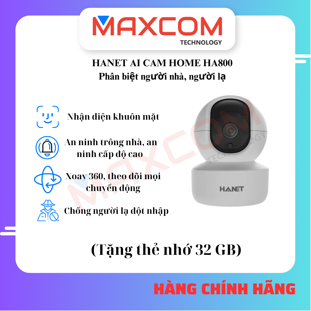 Camera HANET AI HOME HA800 - Hàng chính hãng, Tặng kèm thẻ nhớ 32GB