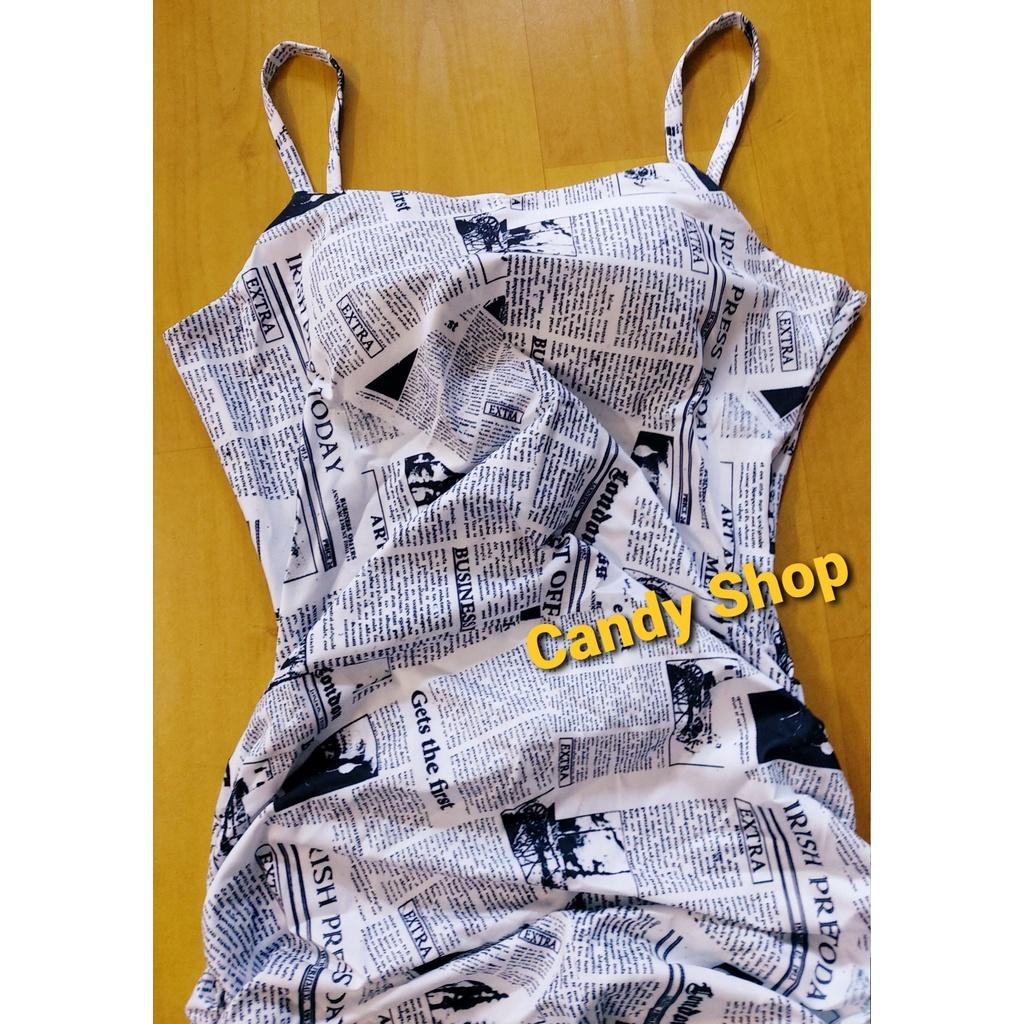 Đầm body 2 dây hoạ tiết kèm mút + Ảnh thật