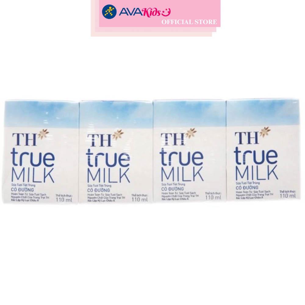 Lốc 4 hộp sữa tươi tiệt trùng TH true MILK có đường 110 ml (từ 1 tuổi)