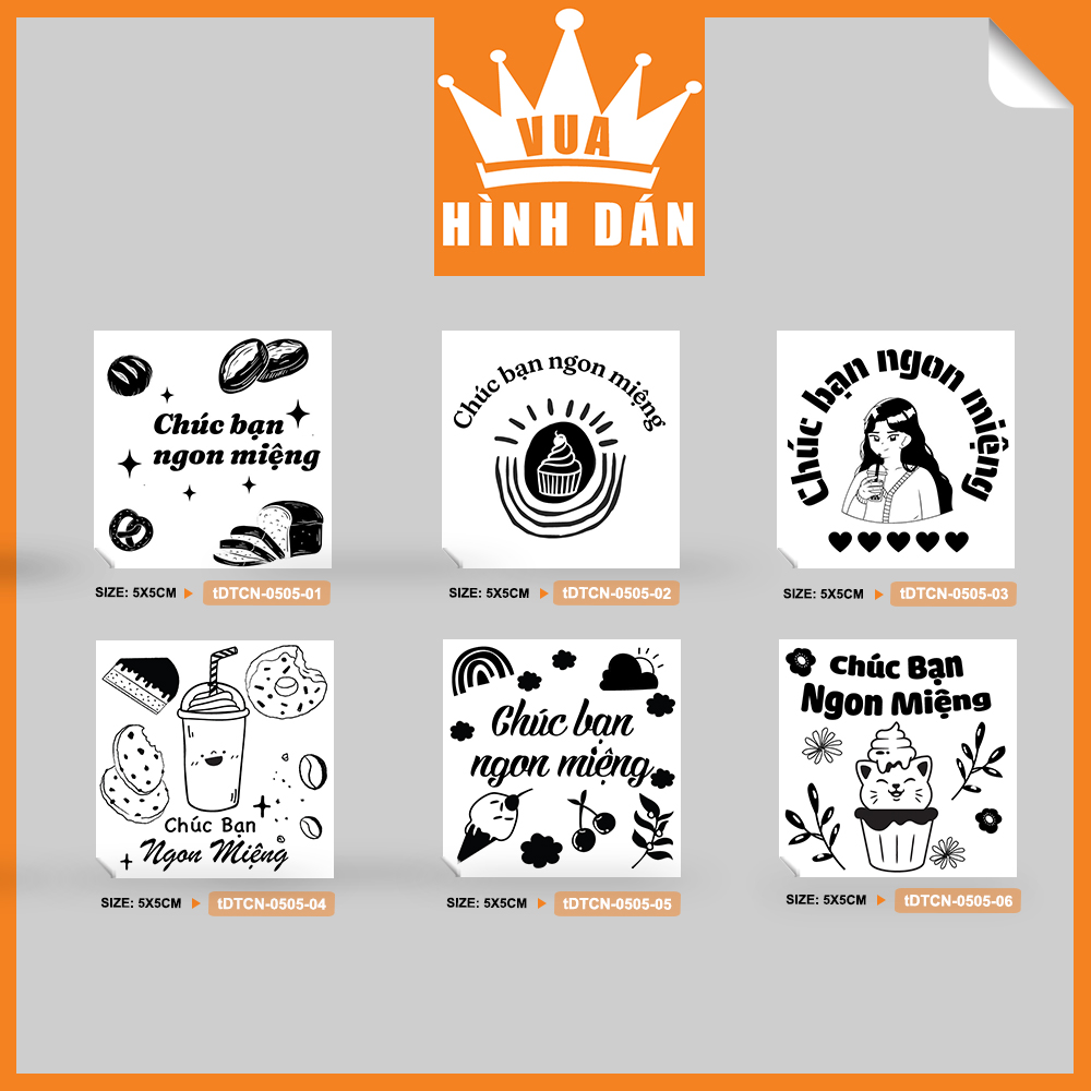 Set 50/100 tem dán CHÚC BẠN NGON MIỆNG 5x5cm - tem dán gói sản phẩm dành cho quán vuahinhdan