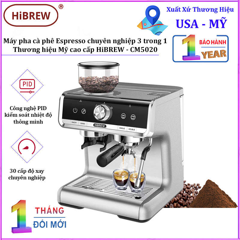 Máy pha cà phê Espresso chuyên nghiệp 3 trong 1 HiBREW CM5020