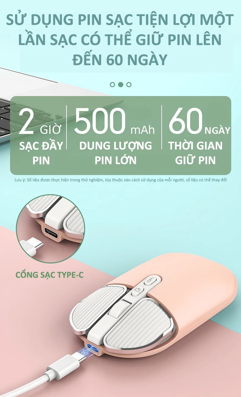 Chuột không dây FMOUSE M203 sạc pin siêu mỏng kết nối bluetooth và chip USB 2.4GHz dùng cho pc, laptop, tivi, điện thoại - HÀNG CHÍNH HÃNG