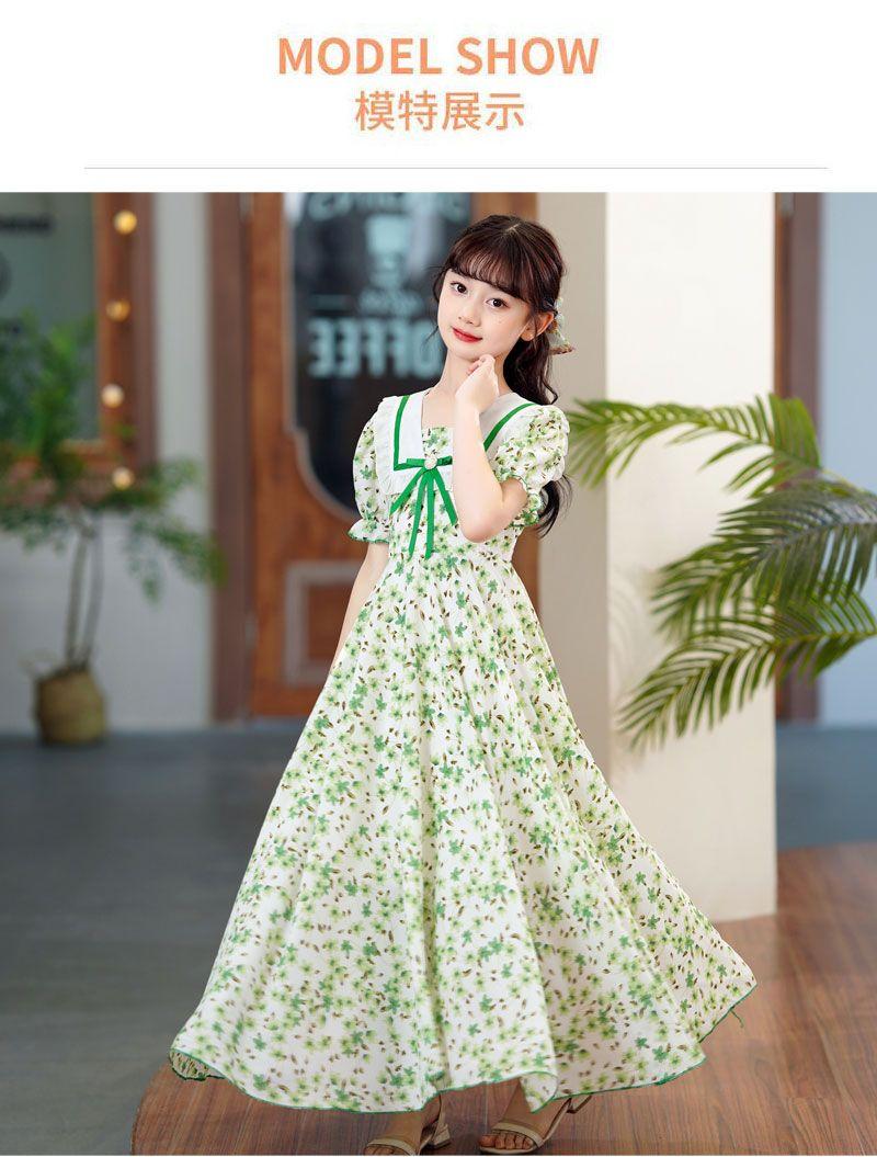 SHUANGYAN Cô gái lớn bé mùa hè váy bong bóng tay áo đầm cô gái nhỏ mùa hè phong cách phương Tây váy sinh viên ngọt ngào trên đầu gối hoa đầm dài