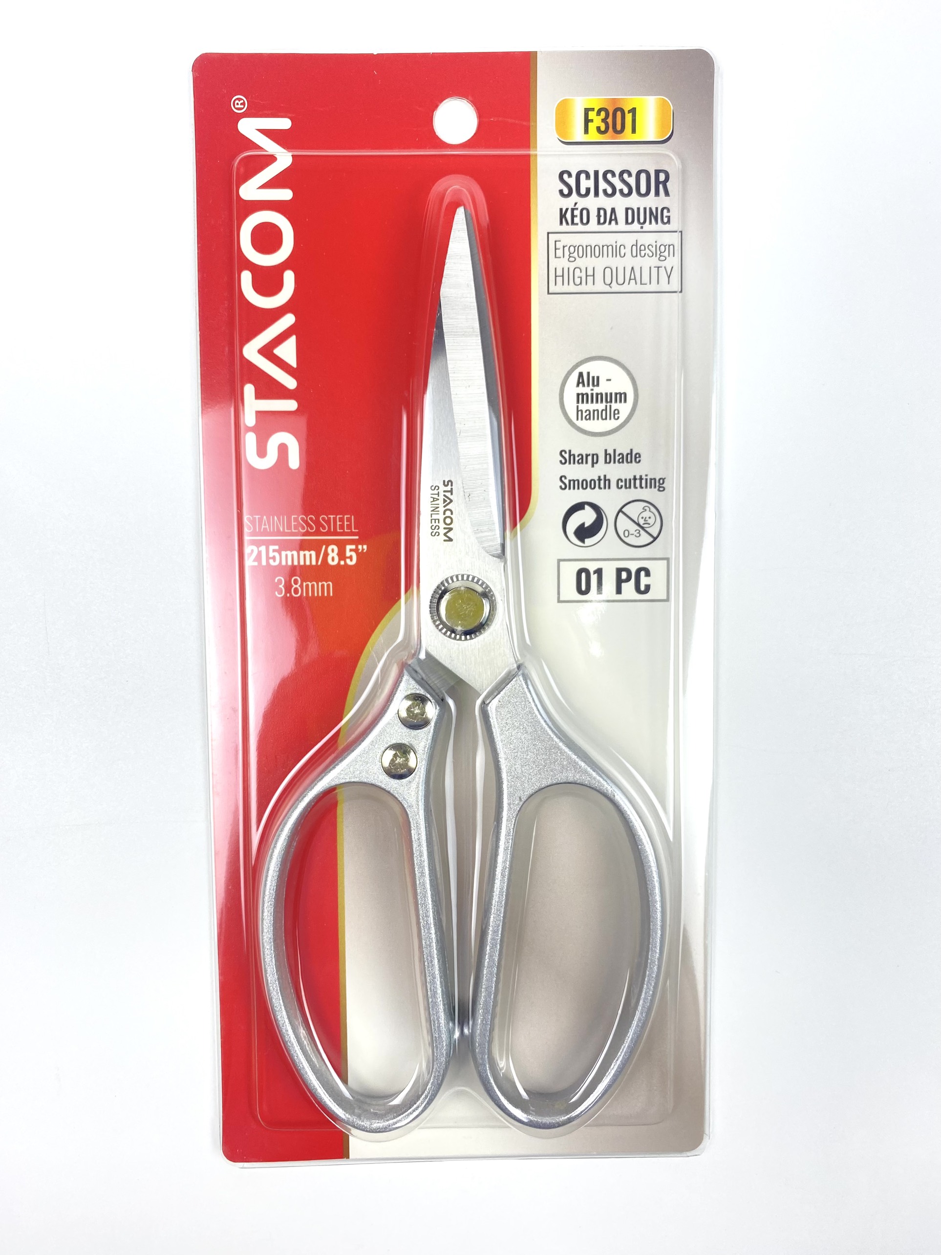 Kéo đa dụng Stacom 215mm - 8.5'' F301 cán kim loại,lưỡi kéo thép không gỉ