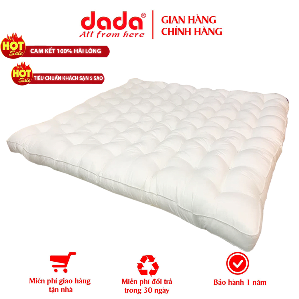 Nệm Topper DADA  - Êm Mềm, Bồng Bềnh, Mịn và Mát - Sản Phẩm Độc Quyền Chuyên Dụng Tại Các Khách Sạn, Resort 5 Sao - Dày 9cm - Màu Trắng