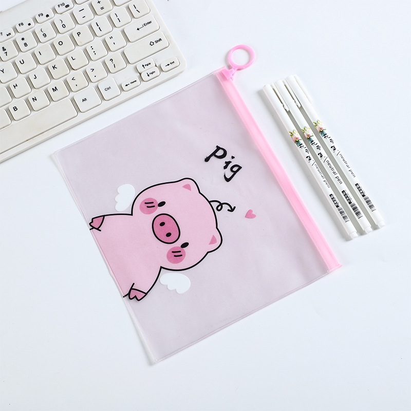 Combo 2 túi đựng bút khóa zip heo hồng pink pig