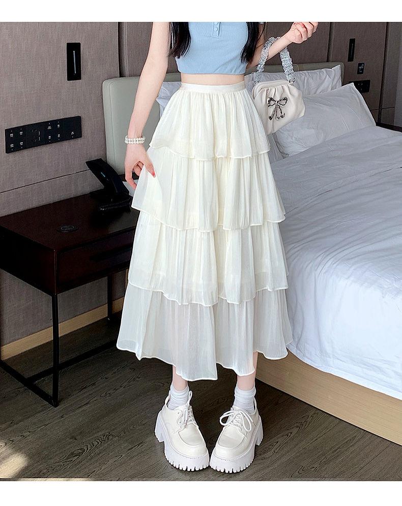 CHENGRUI Váy nửa người, váy nửa người, váy mỏng mùa hè, váy bồng chữ A, váy dài 150 x.
