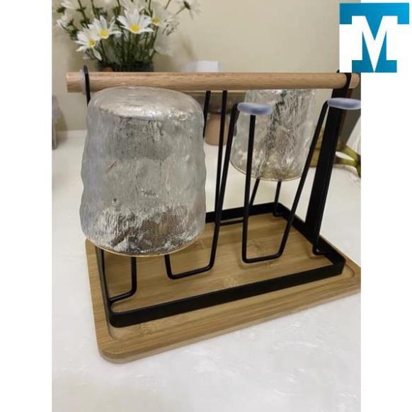 Giá úp ly cốc kèm khay gỗ cao cấp