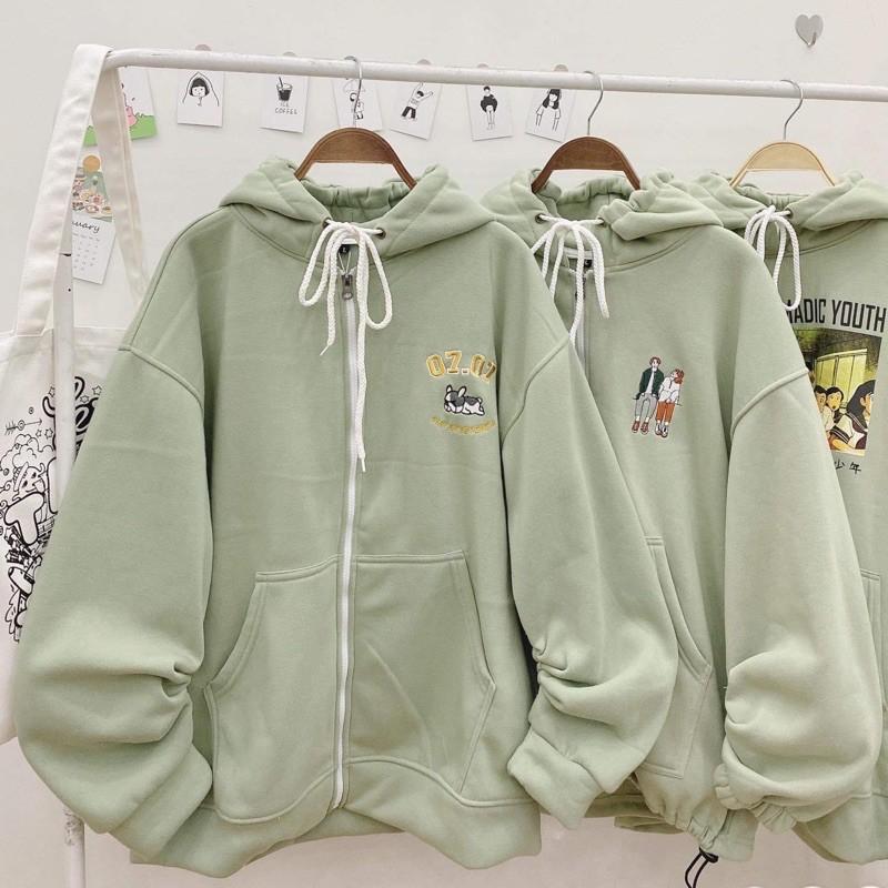 Áo Khoác Hoodie Zip Nỉ Bông 07.07 màu Xanh xám/Nam nữ Unisex/ Jaystoree